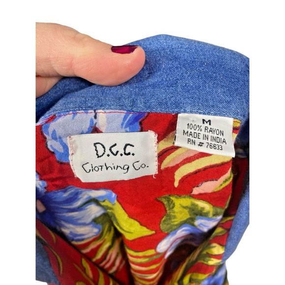 Hawaiian Crop Top Tie Front Button Tropical Cruise Beach M Red Boho Vintage - Picture 9 of 11